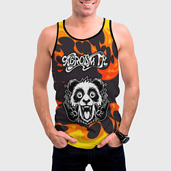 Майка-безрукавка мужская Aerosmith рок панда и огонь, цвет: 3D-черный — фото 2