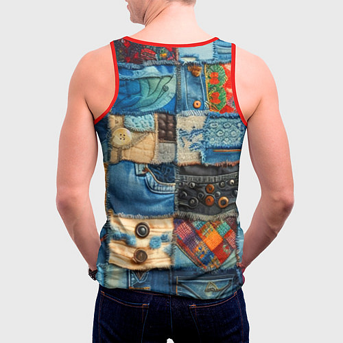 Мужская майка без рукавов Vanguard denim patchwork - ai art / 3D-Красный – фото 4
