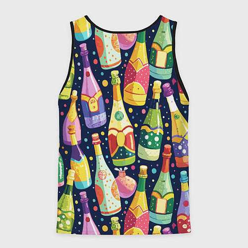 Мужская майка без рукавов Бутылки шампанского -вино водочный паттерн / 3D-Черный – фото 2