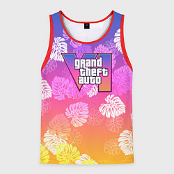 Майка-безрукавка мужская Grand Theft Auto VI - пальмы, цвет: 3D-красный