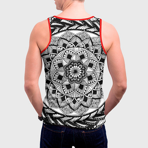Мужская майка без рукавов Мандала зенарт чёрно-белая / 3D-Красный – фото 4