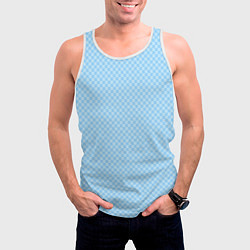 Майка-безрукавка мужская Светлый голубой паттерн мелкая шахматка, цвет: 3D-белый — фото 2
