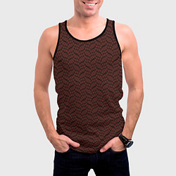 Майка-безрукавка мужская Красно-коричневый в чёрные волнистые полосы, цвет: 3D-черный — фото 2