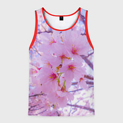 Майка-безрукавка мужская Цветущая сакура на голубом фоне, цвет: 3D-красный