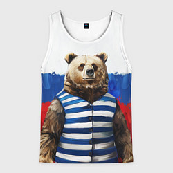 Майка-безрукавка мужская Медведь и флаг России, цвет: 3D-белый
