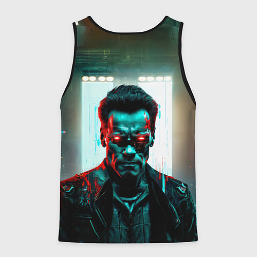 Мужская майка без рукавов Киберпанк портрет терминатора / 3D-Черный – фото 2