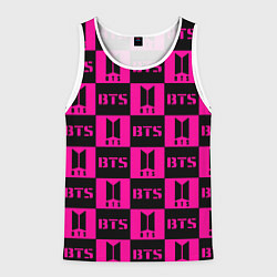 Майка-безрукавка мужская BTS pattern pink logo, цвет: 3D-белый