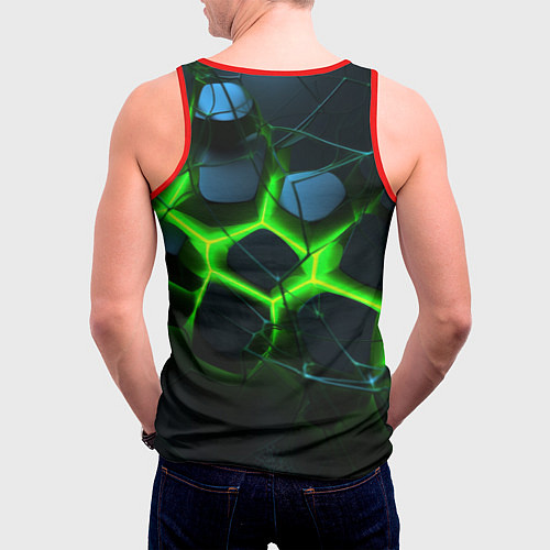 Мужская майка без рукавов Зеленый неон и разлом плит / 3D-Красный – фото 4