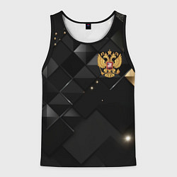 Майка-безрукавка мужская Золотой герб России на черно-золотой текстуре, цвет: 3D-черный