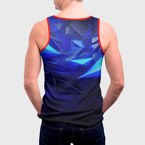 Мужская майка без рукавов Герб России на синей абстракции / 3D-Красный – фото 4