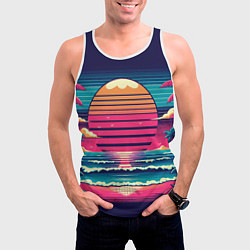 Майка-безрукавка мужская Закат на пляже vaporwave, цвет: 3D-белый — фото 2