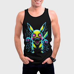 Майка-безрукавка мужская Pikachu and skeletons - neon glow ai art, цвет: 3D-черный — фото 2