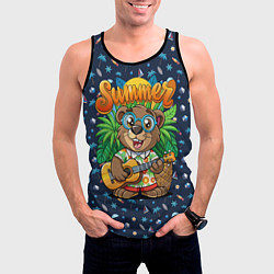 Майка-безрукавка мужская Мишка играет на гитаре жарким летом, цвет: 3D-черный — фото 2