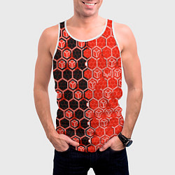 Майка-безрукавка мужская Техно-киберпанк шестиугольники красный и чёрный, цвет: 3D-белый — фото 2