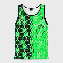 Майка-безрукавка мужская Техно-киберпанк шестиугольники зелёный и чёрный с, цвет: 3D-черный
