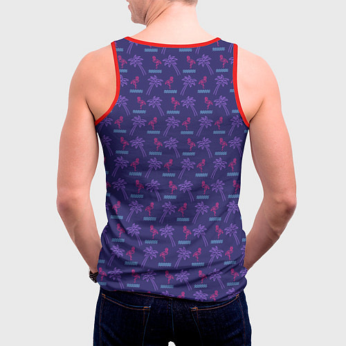 Мужская майка без рукавов Пара розовых фламинго и пальмы / 3D-Красный – фото 4