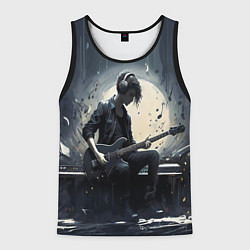 Мужская майка без рукавов Играющий на гитаре в свете Луны музыкант
