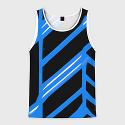 Майка-безрукавка мужская Black and white stripes on a blue background, цвет: 3D-белый