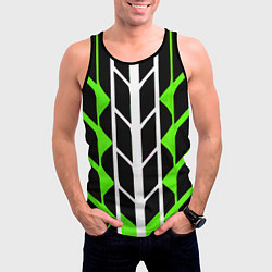 Майка-безрукавка мужская Бело-зелёные линии на чёрном фоне, цвет: 3D-черный — фото 2