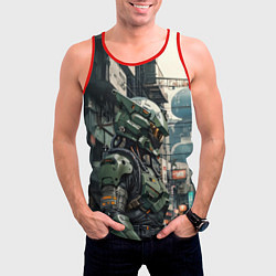 Майка-безрукавка мужская Киборг в зелёной броне, цвет: 3D-красный — фото 2