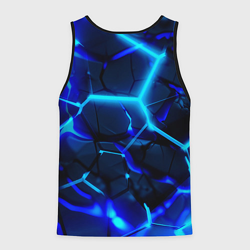 Мужская майка без рукавов Яркие голубые неоновые плиты в разломе / 3D-Черный – фото 2