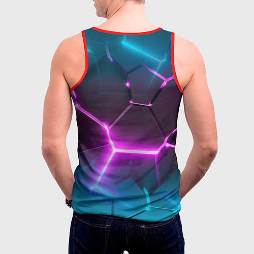 Мужская майка без рукавов Голубые и розовые неоновые плиты в разломе / 3D-Красный – фото 4
