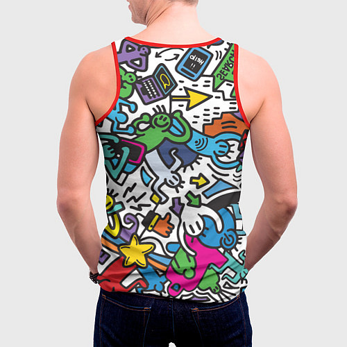 Мужская майка без рукавов Странные разноцветные человечки / 3D-Красный – фото 4