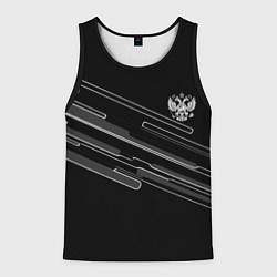 Майка-безрукавка мужская Герб РФ полосы геометрия, цвет: 3D-черный