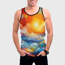 Майка-безрукавка мужская Закат солнца - разноцветные облака, цвет: 3D-черный — фото 2