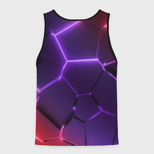 Мужская майка без рукавов Красно-фиолетовые неоновые плиты в разломе / 3D-Черный – фото 2