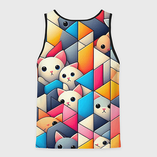 Мужская майка без рукавов Geometric pattern with kittens - ai art / 3D-Черный – фото 2