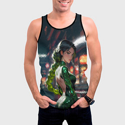 Майка-безрукавка мужская Девушка-андроид с зелёной косой, цвет: 3D-черный — фото 2