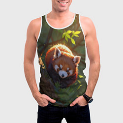 Майка-безрукавка мужская Красная панда в утреннем лесу, цвет: 3D-белый — фото 2