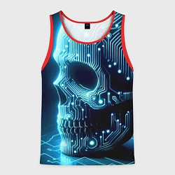 Майка-безрукавка мужская Cyber neon skull - ai art с дорожками на плате, цвет: 3D-красный