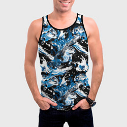 Майка-безрукавка мужская Выдры в речке на волнах - паттерн, цвет: 3D-черный — фото 2