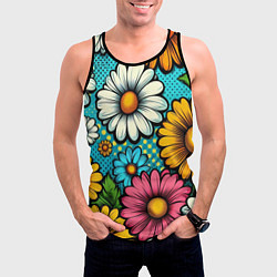 Майка-безрукавка мужская Графический паттерн - Летние Цветы, цвет: 3D-черный — фото 2
