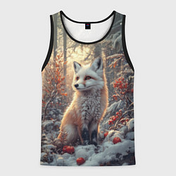 Майка-безрукавка мужская Лис в зимнем лесу, цвет: 3D-черный