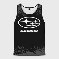 Майка-безрукавка мужская Subaru speed на темном фоне со следами шин, цвет: 3D-черный