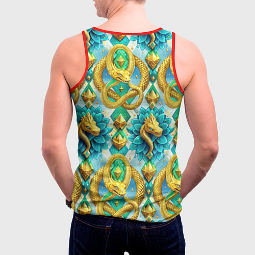 Мужская майка без рукавов Золотистые змеи и цветы / 3D-Красный – фото 4