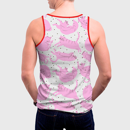 Мужская майка без рукавов Пухлые спящие розовые котики на фоне в горошек / 3D-Красный – фото 4