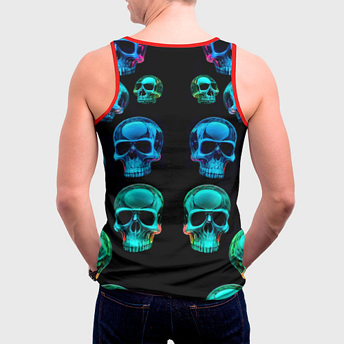 Мужская майка без рукавов Neon skulls - ai art pattern / 3D-Красный – фото 4