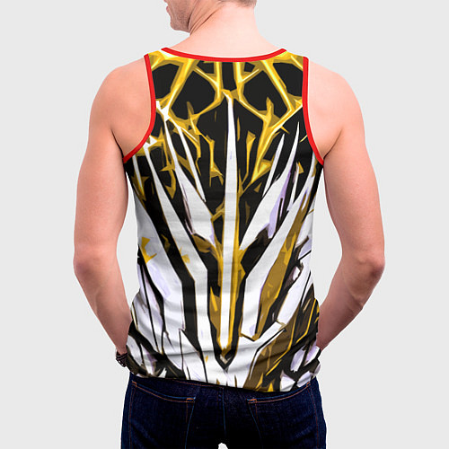 Мужская майка без рукавов Чёрный фон, жёлто-белая абстракция / 3D-Красный – фото 4