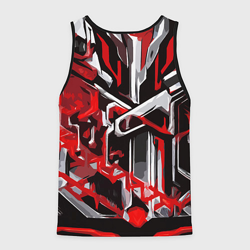 Мужская майка без рукавов Красно-белая агрессивная абстракция на чёрном фоне / 3D-Черный – фото 2