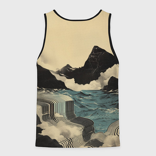Мужская майка без рукавов Ретро пейзаж в Японском стиле / 3D-Черный – фото 2