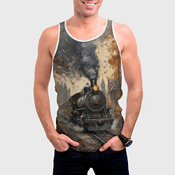 Майка-безрукавка мужская Ретро иллюстрация с паровозом, цвет: 3D-белый — фото 2