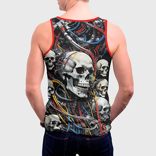 Мужская майка без рукавов Паттерн из кибер черепов - нейроарт / 3D-Красный – фото 4