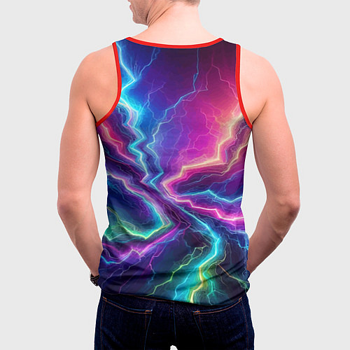 Мужская майка без рукавов Tyrannosaur DJ - neon glow / 3D-Красный – фото 4