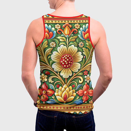 Мужская майка без рукавов Стиль советского ковра узоры и орнамент / 3D-Красный – фото 4