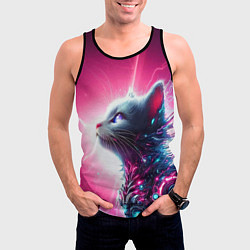 Майка-безрукавка мужская Космический кибер котёнок - неоновое свечение, цвет: 3D-черный — фото 2