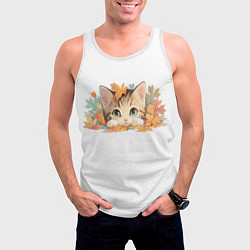 Майка-безрукавка мужская Котёнок в листьях, цвет: 3D-белый — фото 2